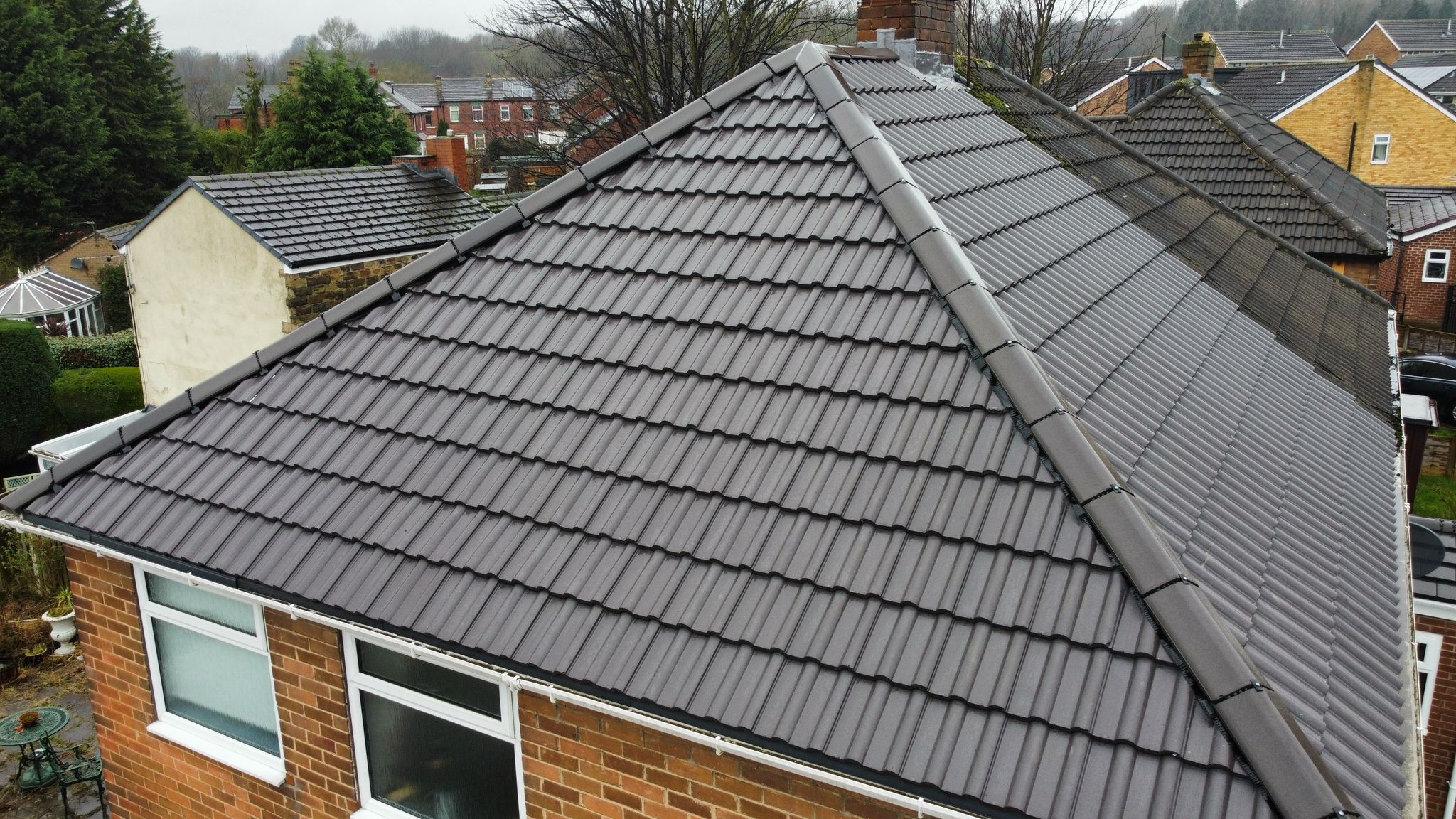 Grey slate tile roofing